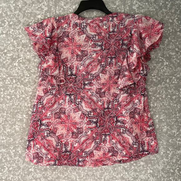 Caslon Pink Tapestry Print Boho Peasant Blouse - Size Small - Flutter Sleeve Top - Picture 6 of 6